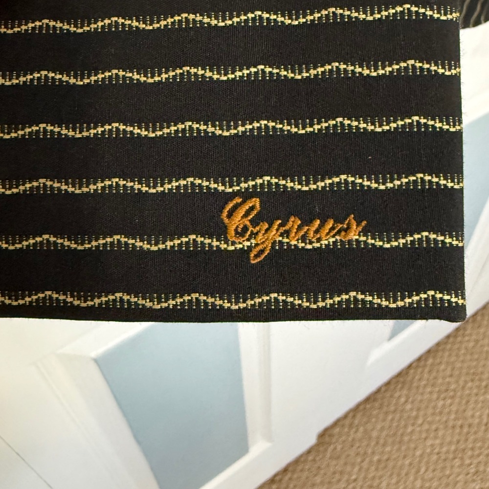 Bachrach Mens Cyrus Black Gold Wavy Pinstripe Long Sleeve Button Down Shirt M - Picture 5 of 7